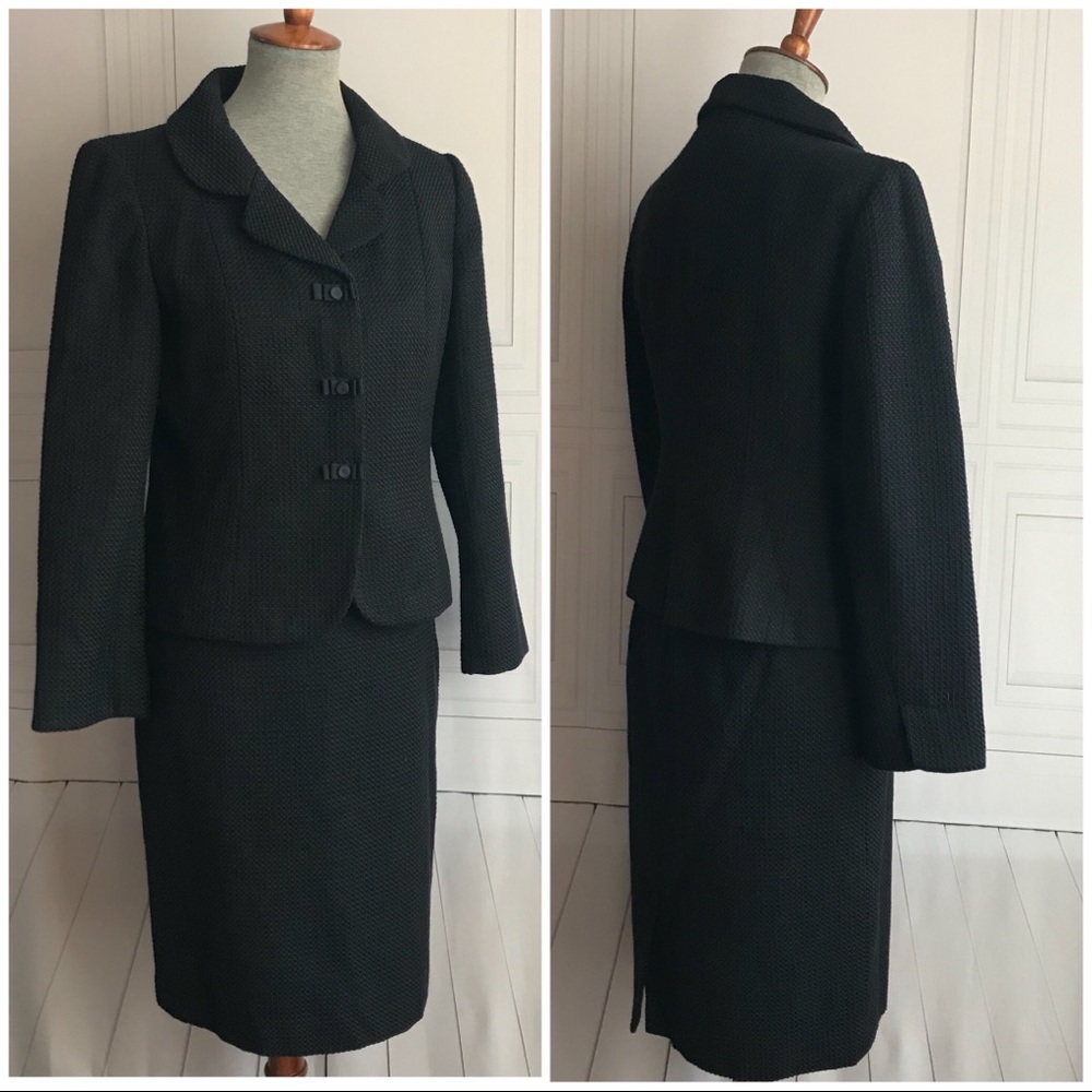 Ann Taylor Petites Black Blazer Skirt Suit Size 8P - Picture 1 of 7